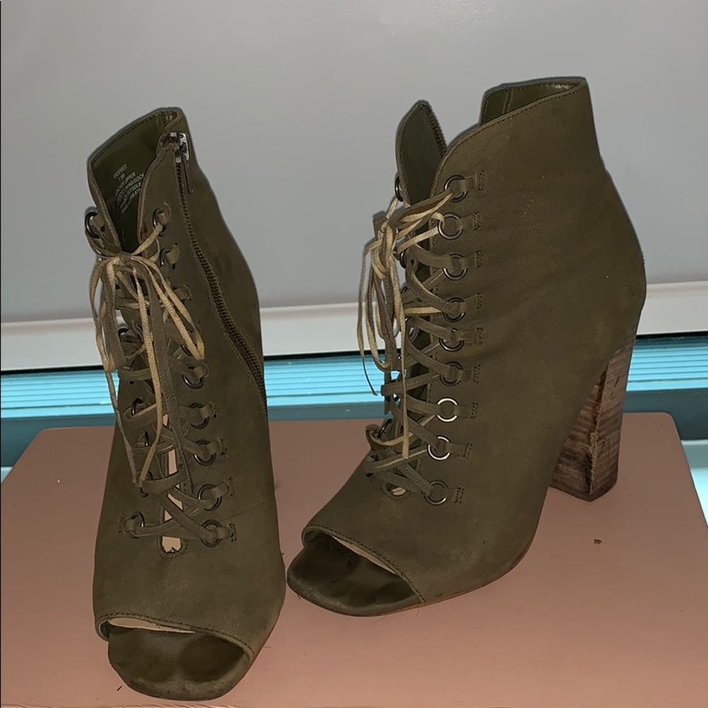 Army green lace up booties